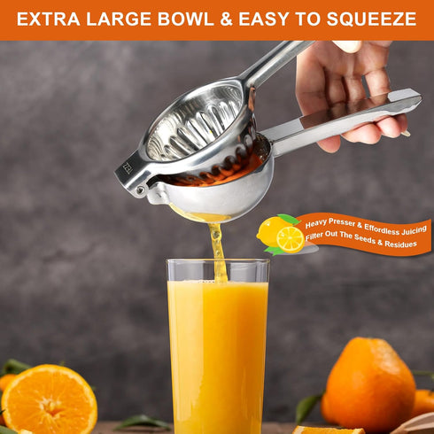 TEZZ Upgrated Extra Large Lemon Squeezer, Heavy Duty Handhelp Orange Juicer with 3.47'' extra big Filter Bowl, Stainless Steel Hand Press Citrus J...