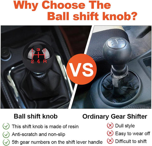 5 Speed Car Racing Gear Shift Shifter knob, Resin Polished Round Ball Shift Knob with 3 Adapters Compatible with Manual Car(Black 5)...