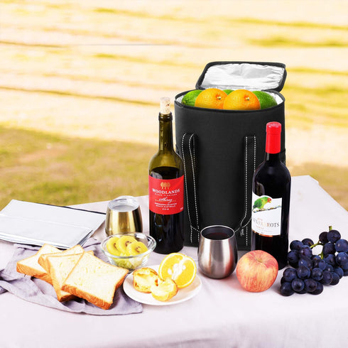 Vina 4 Bottle Wine Carrier - Travel Insulated Wine Carrying Case Cooler Tote Bag with Detachable Divider and Strong Handle, Great for Picnic, Beac...