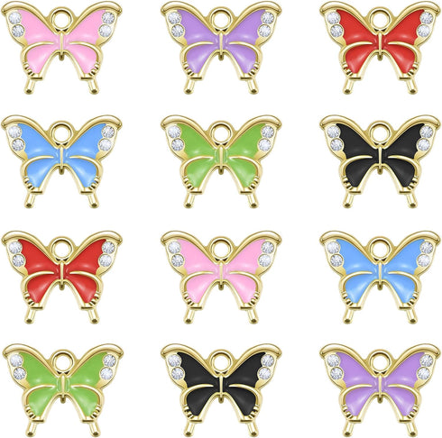60 Pieces Rhinestones Colorful Butterfly Charm Alloy Enamel Pendants for DIY Mexican Bracelet Necklace Earring Jewelry Making Supplies...