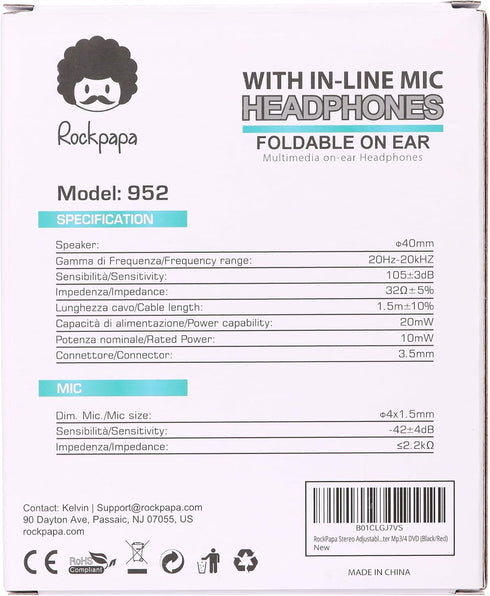 rockpapa 950 Wired Headphones for Kids Girls Boys for School Classroom with Microphone, On-Ear Foldable Corded Headphones with Jack 3.5mm for Lapt...