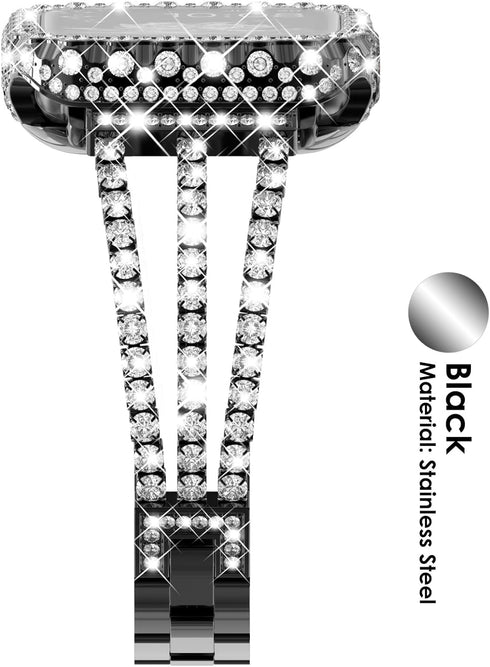 Surace Compatible with Apple Watch Bands 45mm for Women Series 9 8 7, Bling Diamond Rhinestone Link Bracelet with 2 in 1 Waterproof Bling Case Lac...