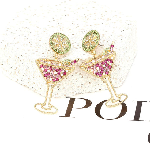 Handmade Champagne Wine Glass Dangle Earrings Colorful Shining Rhinestone Crystal Wine Bottle Earrings for Women Jewelry...