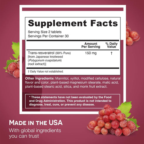 EZ Melts Dissolvable Resveratrol Supplement 150 mg, Sugar-Free, 1-Month Supply...