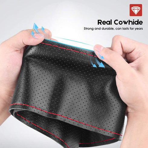 Universal Leather Car Steering Wheel Cover, Stitch On Wrap (Size M4, Gray)...