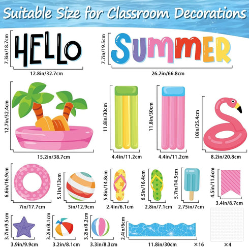 Hello Summer Bulletin Board Decorations Summer Pool Classroom Bulletin Board Border Hawaiian Beach Paper Cutouts for Classroom Window Wall Home Of...