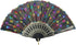 INNOLIFE Elegant Colorful Embroidered Flower Peacock Pattern Sequin Fabric Folding Handheld Hand Fan Hand-Crafted (Full Set - 6pcs Mixed Colors)...