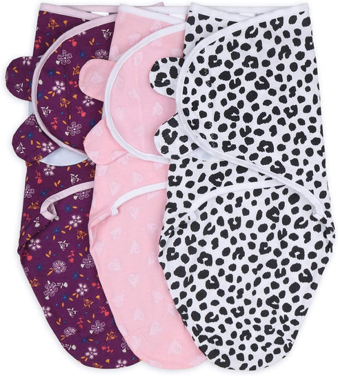 The Peanutshell Swaddle Blankets for Baby Girls, Cheetah & Ditsy Floral, 3 Pack Wrap Set, 2 Sizes (Medium/Large)...