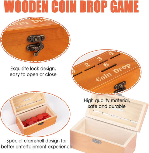 Wooden Penny Game, Coin Drop Game, Penny Coin Game Contains 50 Coins, Wooden Game Box and 1 Dice, a Fun Board Game to Interact with Family and Fri...