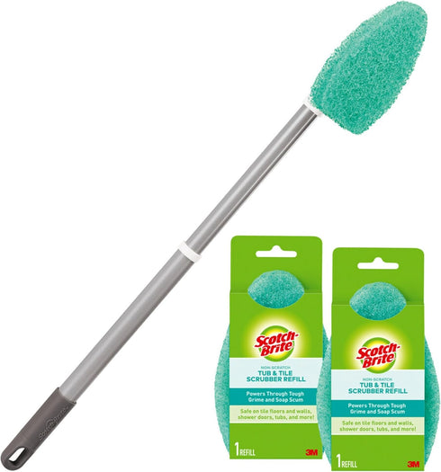 Scotch-Brite Extendable Tub & Tile Scrubber Kit, Includes 1 Handle and 3 Non-Scratch Scrubber Pads...