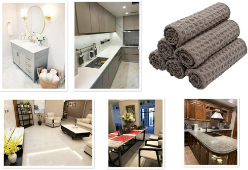 Microfiber Kitchen Cleaning Cloth Thick Dish Rags Waffle Weave Washcloths Dish Cloths Ultra Absorbent Odor Free 12inch X 12inch 6 Pack Gray...