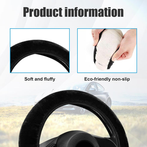 Car Fluffy Steering Wheel Cover, 15'' Universal Furry Auto Steering Wheel Protector for Warm Winter, Elastic Non-Slip Car Steering Wheel Cover, Ve...