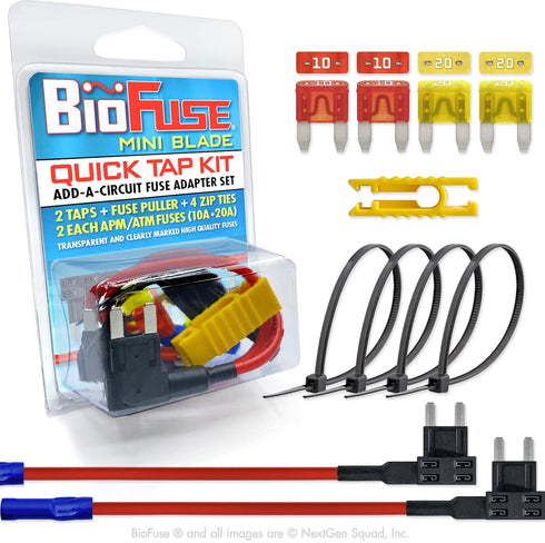 12 AWG Mini APM ATM Quick TAP KIT: 2 Add-A-Circuit Car Fuse Tap Adapters, 2 Each (10A 20A) Blade Fuses, 4 Zip Ties + Fuse Puller...