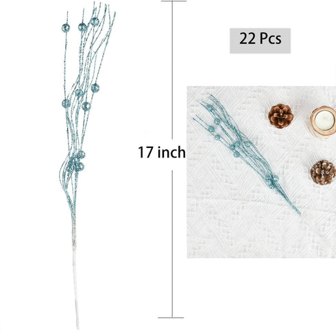 DearHouse 22 Pcs Pack Christmas Glitter Berries Stems,16.5 Artificial Christmas Picks for Festival Holiday Crafts and Home Decoration … (Blue)...