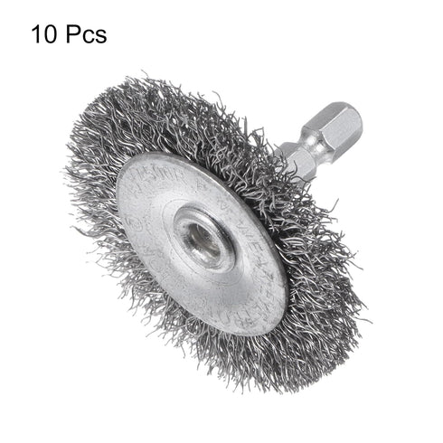 uxcell 10Pcs Wire Wheel Brush 2" High Carbon Steel Wire Drill Brush with 1/4-Inch Hex Shank for Rust Removal Corrosion Scrub Surfaces...