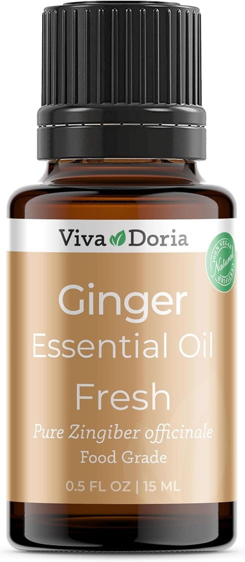 Viva Doria 100% Pure Ginger Fresh Essential Oil, Undiluted, Food Grade, Ginger Oil, 0.5 Fluid Ounce (15 mL) Natural Aromatherapy Oil...