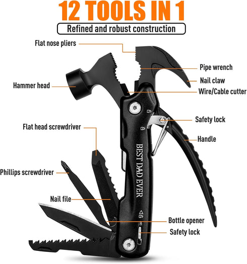 BIIB Father's Day Gifts from Daughter Wife Son, 12 in 1 Hammer Multitool Dad Gifts, Father's Day Gifts for Dad, Birthday Gifts for Men, Him, Grand...