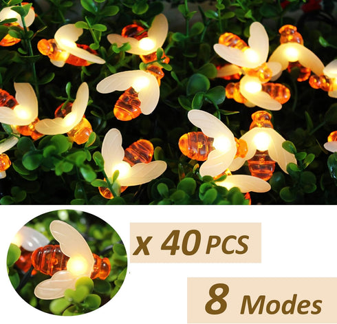 Solar Bee String Lights 20ft Outside, 40 LED Honeybee Fairy Lights Outdoor, Waterproof Solar Powered Bee Lights for Patio Yard Garden Grass Decor,...
