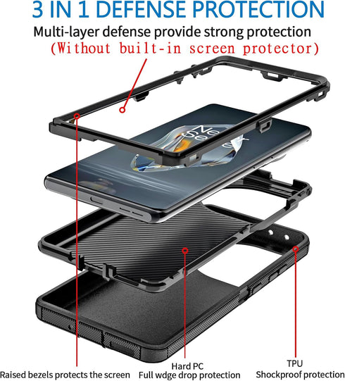 Anloes Case for Oneplus 12R 5G(2024), Phone Case Heavy Duty Shockproof Dustproof Rugged Protective, 3 in 1 Bumper Cover for One Plus 12R (Black).....