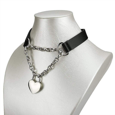 Goth Choker Necklaces for Women, Black Choker and Heart Padlock Day Collar with Key, Black PU Leather Choker Collar for Women...