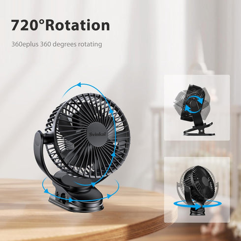 Clip on Fan, 5000mAh USB Charging Portable Battery Fans, 6Inch Quiet USB Personal Desk Fan, 3 Speeds, 720° angle adjustment, Small Stroller Fan fo...