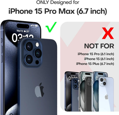 Designed for iPhone 15 Pro Max Magnetic Case Compatible with MagSafe, Tempered Glass Screen Protector/Camera Lens Protector/Wrist Strap Lanyard, G...