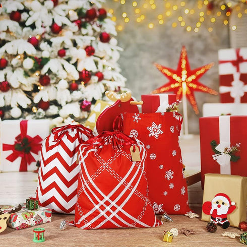 HRX Package 100% Cotton Gift Bags Drawstring 20x16 inch, 3pcs Christmas Wrapping Sacks Cloth Pouches for Xmas Presents Party Favor...
