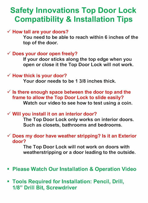 Safety Innovations Child Proof Deluxe Door Top Lock for 1 3/8 inch Thick Interior Doors, (1-Pack)...