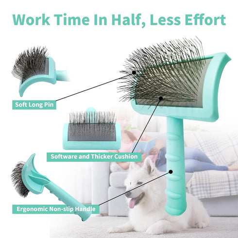 Large Firm Slicker Brush & Pet Comb Value Kit,Extra Long Pin Slicker Brush for Dogs Goldendoodles,Large Dog Pet Grooming Wire Brush and Deshedding...
