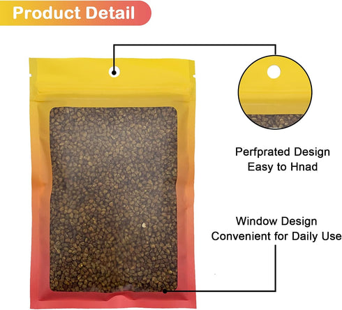 100 Pcs Resealable Mylar Ziplock Food Storage Bags, Gradient Color Smell Proof Bag with Clear Window, Packaging Pouch for Coffee Beans Candy Sampl...
