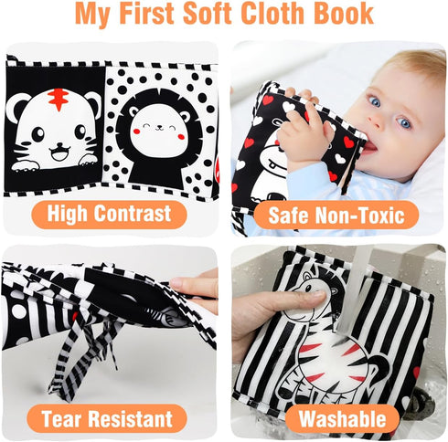 FUNNYB&G Black and White Baby Toys - High Contrast Baby Sensory Book 0-3 Months for Newborns Brain Development Tummy Time Mirror Toys Infant Monte...