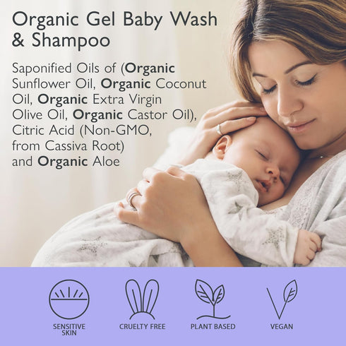 SoCal Suds & Company - 2-in-1 Organic Gel Baby Shampoo & Body Wash - Natural Vitamin Rich Organic Oils Soothing Aloe Cleansing Hair & Castile Soap...