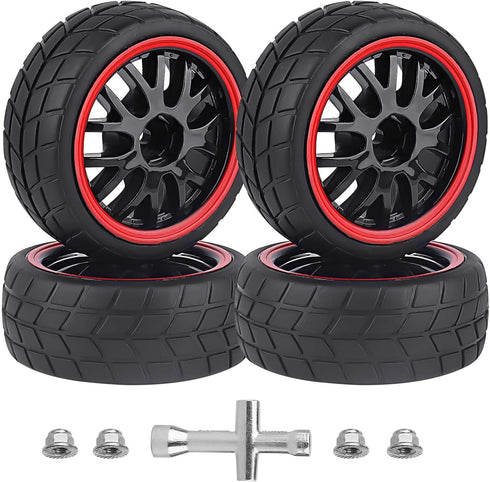 HobbyPark 12mm Hex PreGlued 1/10 RC Touring Car Wheels and Tires 1.02" 26mm Wide, 2.55" Tall Soft Rubber for Tamiya HPI Traxxas Redcat Kyosho Brus...
