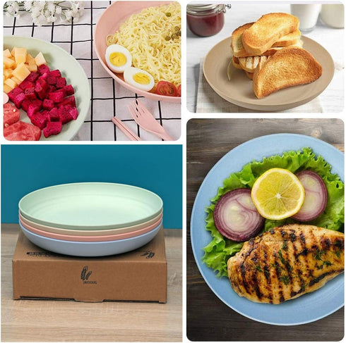 Wheat Straw Plates Lightweight Unbreakable Dinner Dishes Plates Set Dishwasher & Microwave Safe (Large 4 Pack 8')...