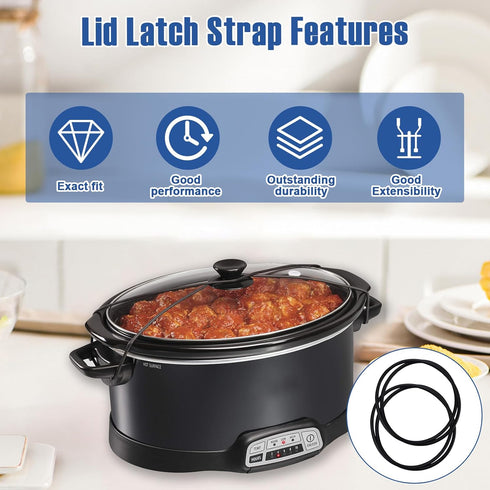 Black Lid Latch Strap Rubber Band 6,7,8 Quart for Hamilton Beach Crock Pot Slow Cooker Sturdy material 2 Pcs...