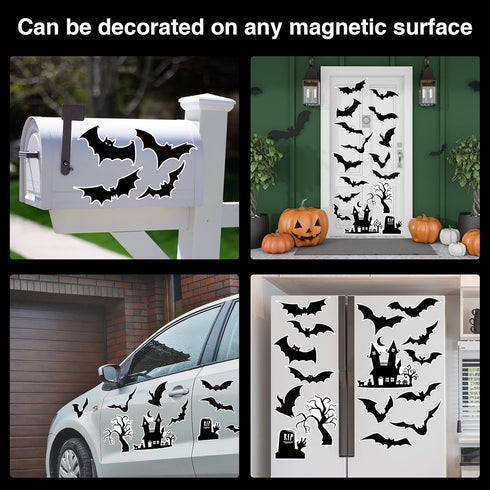 Whaline 16Pcs Halloween Refrigerator Magnets Black Bat Fridge Magnets Happy Halloween Magnet Bat Stickers Decorative for Locker Home Locker Garage...