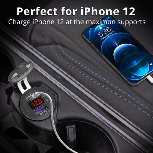 12V USB C Car Charger Socket, Ouffun Dual PD & QC 3.0 Ports 12V USB Car Outlet Adapter with Button Switch, lPhone Fast Charger with 23.7 Inches Wi...