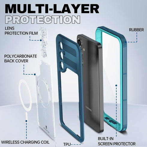 BEASTEK Galaxy S24 Waterproof Case, SRE Series Shockproof Dustproof Magnetic Ring Case, with Built-in Screen Protector Anti-Scratch 360 Cover, for...