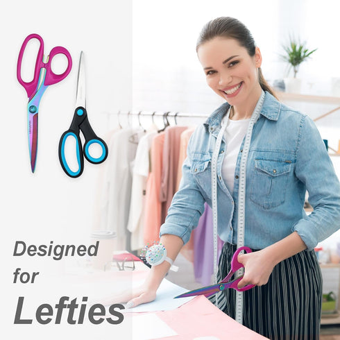 Left Handed Scissors Set - 2-Pack (9" Heavy Duty Titanium Coating Fabric Shears & 8" All Purpose Scissors) for Sewing/Crafting/Office Use, Great f...