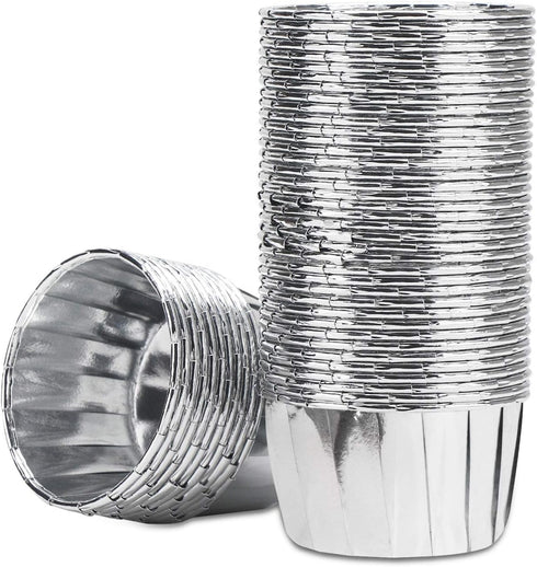 EUSOAR Aluminum Foil Silver Cupcake Liners, 50Pcs Disposable Muffin Liners, Baking Cups, Aluminum Cupcake Tip Pan Ramekin Holders, Little Pudding ...