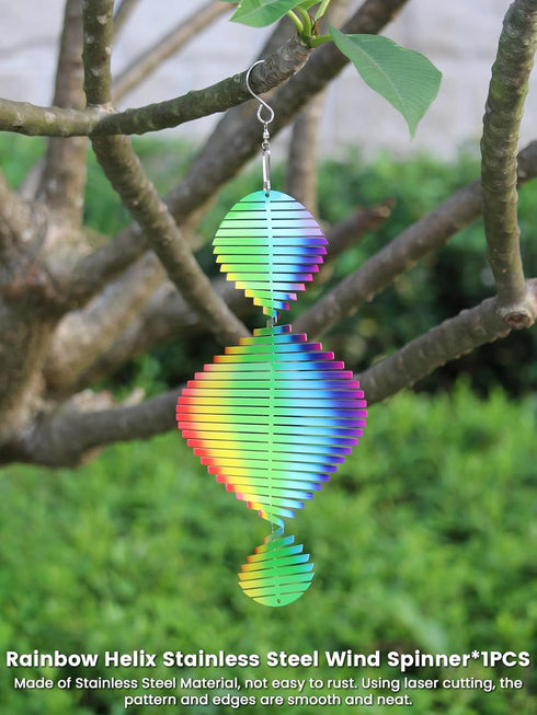 1 PCS Rainbow Helix Stainless Steel Wind Spinners, 3D Hanging Wind Spinner Reflective Wind Spinners, Sparkly Metal Wind Spinner, Wind Sculptures, ...