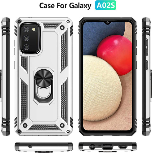 Military Grade Drop Impact for Samsung Galaxy A02S Case 360 Metal Rotating Ring Kickstand Holder Armor Heavy Duty Shockproof Case for Galaxy A02S ...