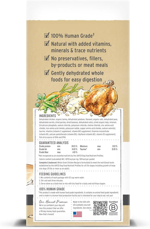 The Honest Kitchen Human Grade Dehydrated Whole Grain Dog Food – Complete Meal or Dog Food Topper – Chicken 10-Pack of 1.5 oz Sachets...