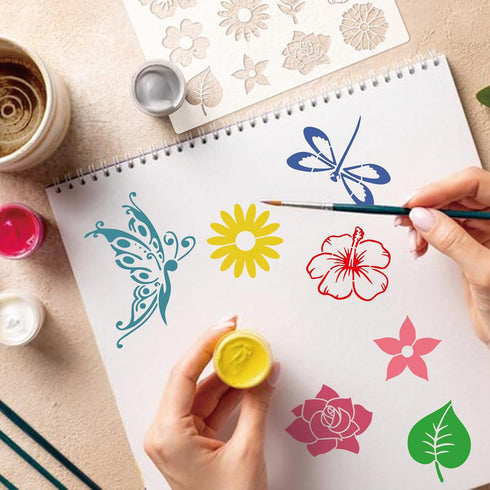 Flower Stencils for Painting on Wood, A4 Floral Rose Sunflower Dragonfly Butterfly Stencils for Crafts Reusable Wood Burning Drawing Art Paint Ste...