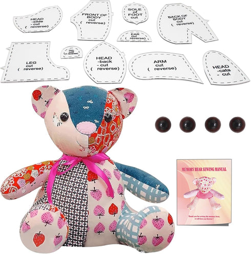 Acrylic Memory Bear Template Ruler Set with Detailed Instructions, Sewing Patterns for Beginners, Teddy Bear Quilting templates (Sitting Height 9i...