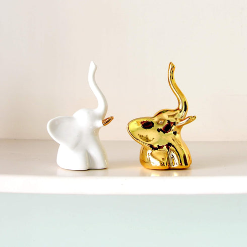 Home Decor Elephant Statues,1 Pair, Small Decorative Accents for Shelves, Livingroom and Bedroom, Gold and White...
