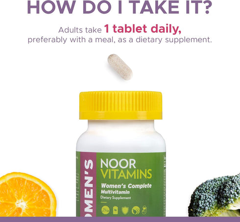 Noor Vitamins Halal Womens Multivitamin & Mineral I Once Daily Vitamin Supplement I Vegan | Supports Energy, Immunity, Metabolism, Healthy Appeara...