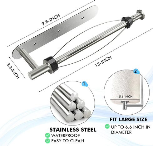 Magnetic Paper Towel Holder, One Hand Operable Paper Towel Holder Wall Mount with Strong Magnetic Backing and Self-Adhesive for Kitchen Refrigerat...