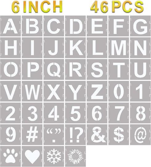 46 Pcs Letter Stencils Symbol Numbers Craft Stencils, Reusable Alphabet Templates Interlocking Stencil Kit for Painting on Wood, Wall, Fabric, Roc...