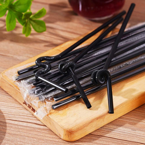 200 Pcs Individually Packaged Black Plastic Extra Long Flexible Disposable Drinking Straws.(0.23'' diameter and 10.2" long) (Black)...